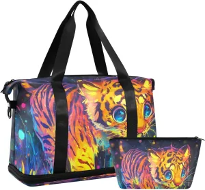 Beauty Tigers Barb Large Travel Bag Carry On Personal Item Bag with Toiletry Bag for Trip Multifunctional
