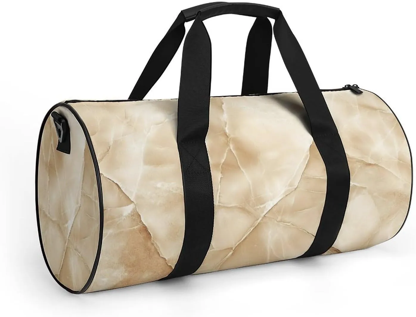 Beige Marble Travel Gym Bag for Women Men Cylindrical Duffle Bag Sport Workout Bag with Shoulder Strap