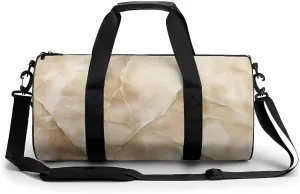 Beige Marble Travel Gym Bag for Women Men Cylindrical Duffle Bag Sport Workout Bag with Shoulder Strap