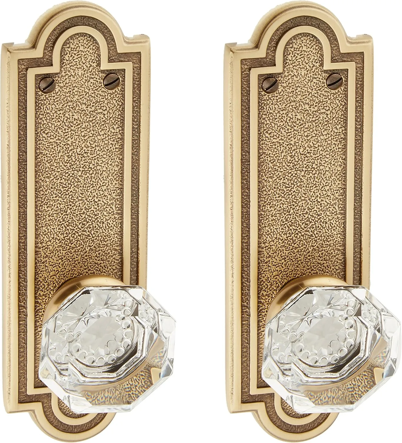 Belmont Plate Set with Old Town Crystal Door Knobs Dummy Antique Brass. Old Door Knobs.