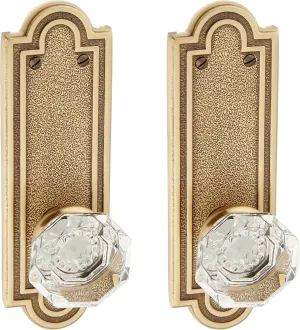 Belmont Plate Set with Old Town Crystal Door Knobs Dummy Antique Brass. Old Door Knobs.