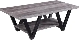 Benzara Zigzag Contemporary Solid Wooden Coffee Table with Bottom Shelf, Black
