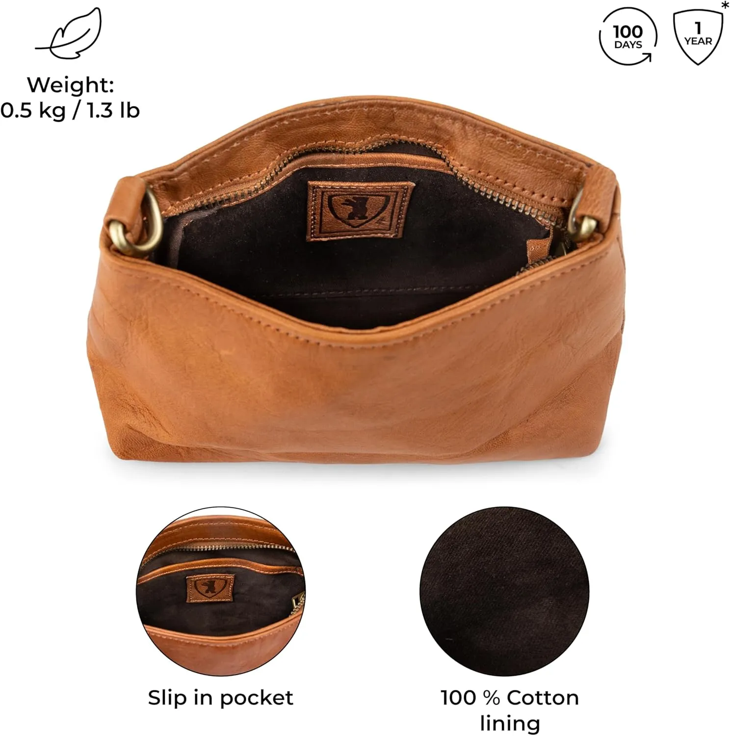 BERLINER BAGS Vintage Genuine Leather Shoulder Bag Marbella, Crossbody Purse for Women, Satchel Bag