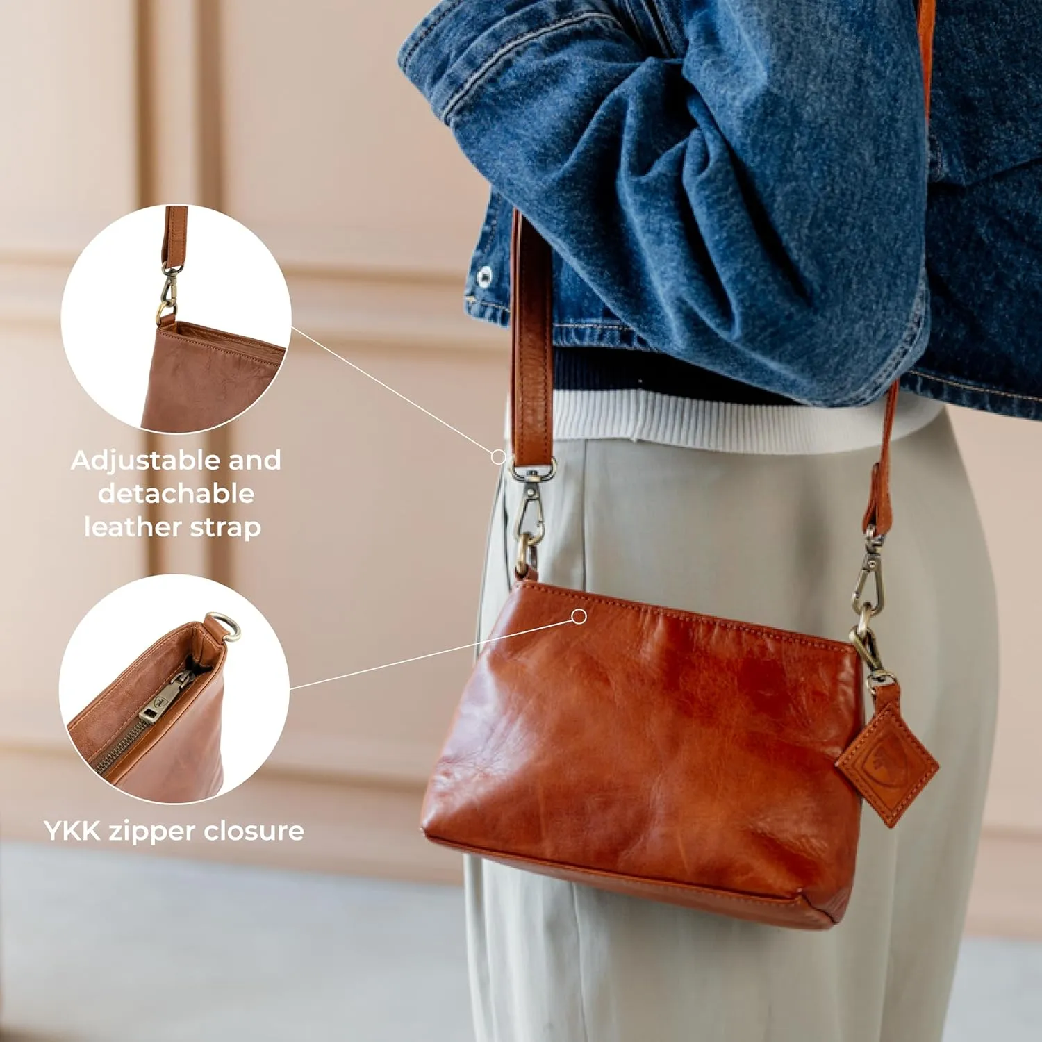 BERLINER BAGS Vintage Genuine Leather Shoulder Bag Marbella, Crossbody Purse for Women, Satchel Bag