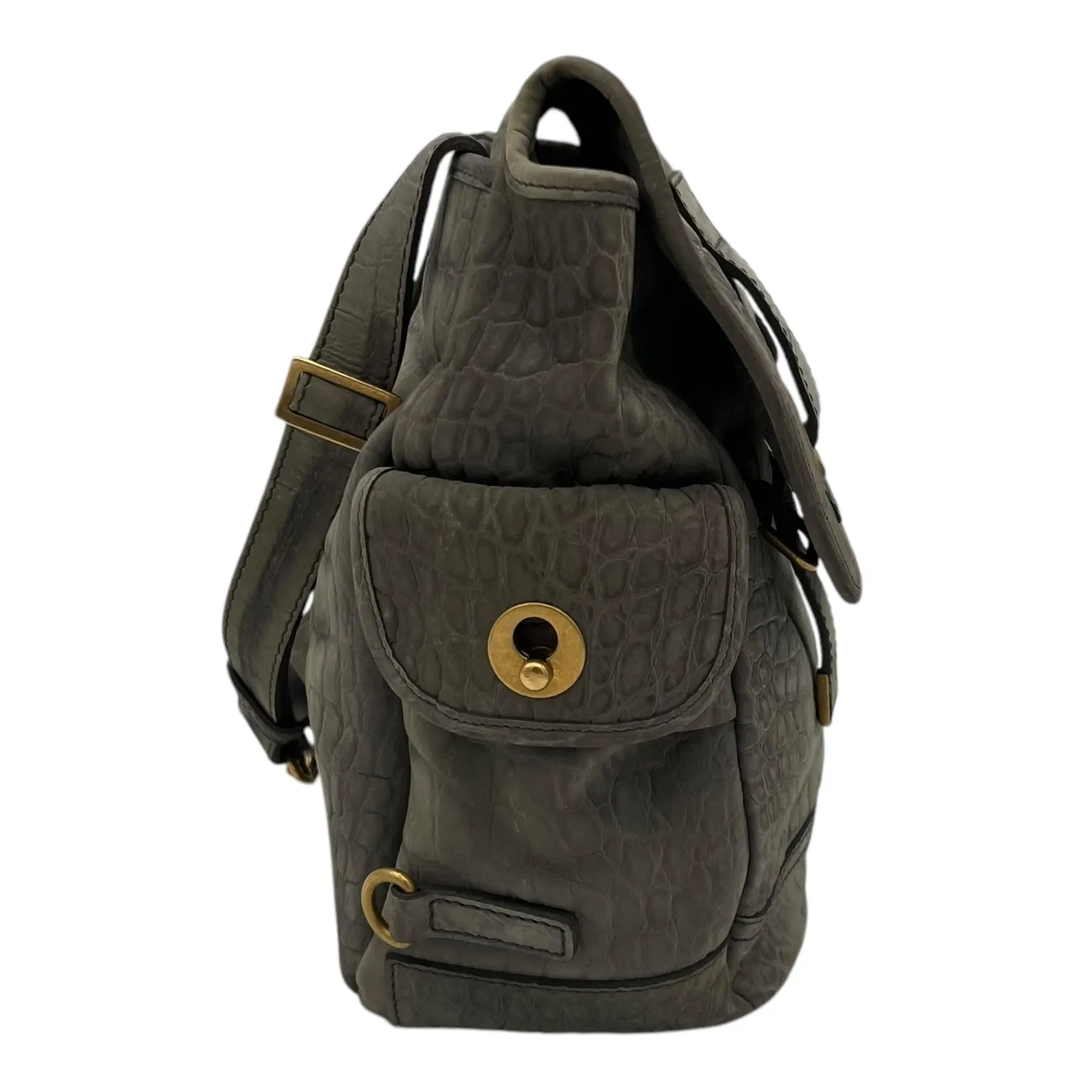 Besace Shoulder Bag Grey in Crocodile Embossed Calfskin, Gold hardware