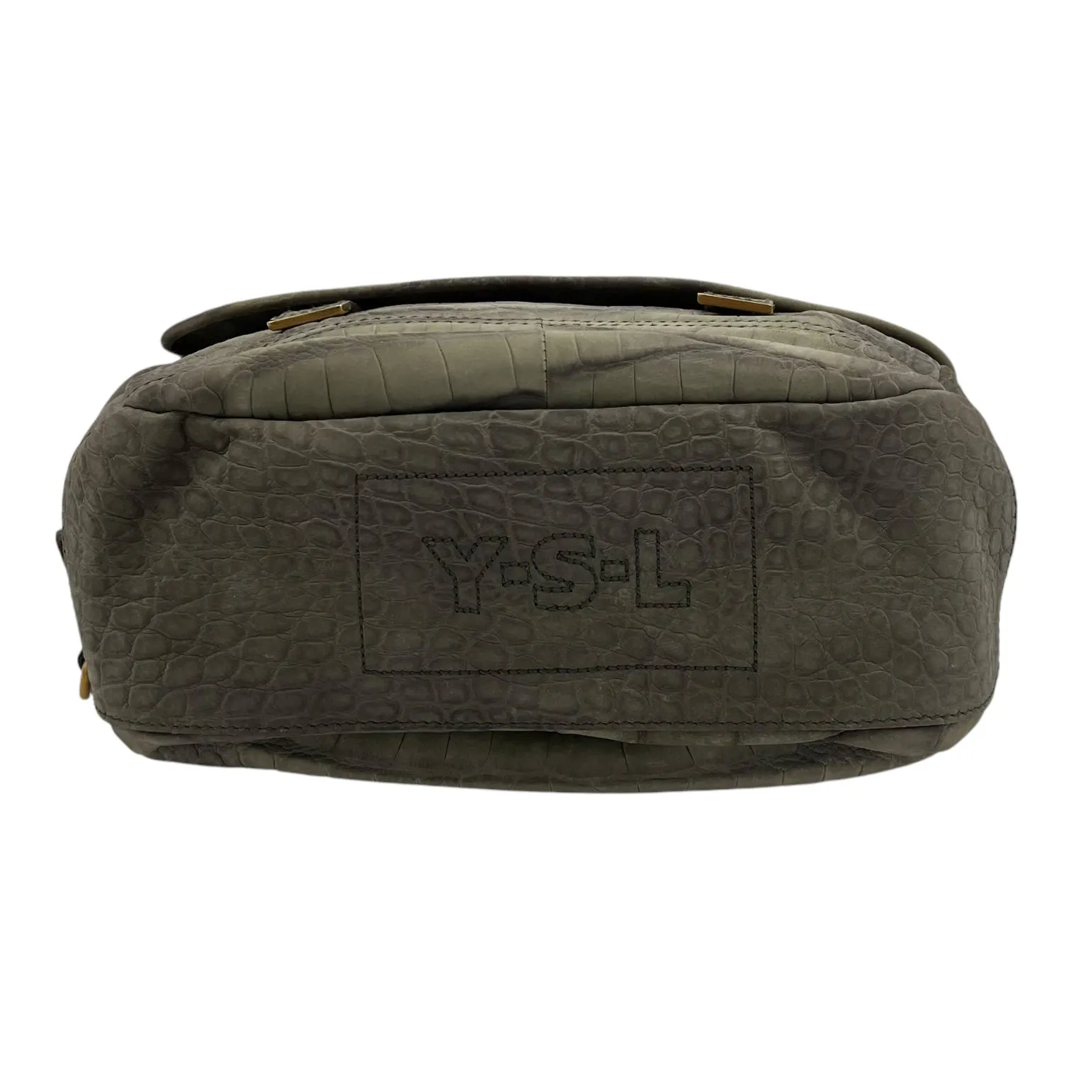 Besace Shoulder Bag Grey in Crocodile Embossed Calfskin, Gold hardware