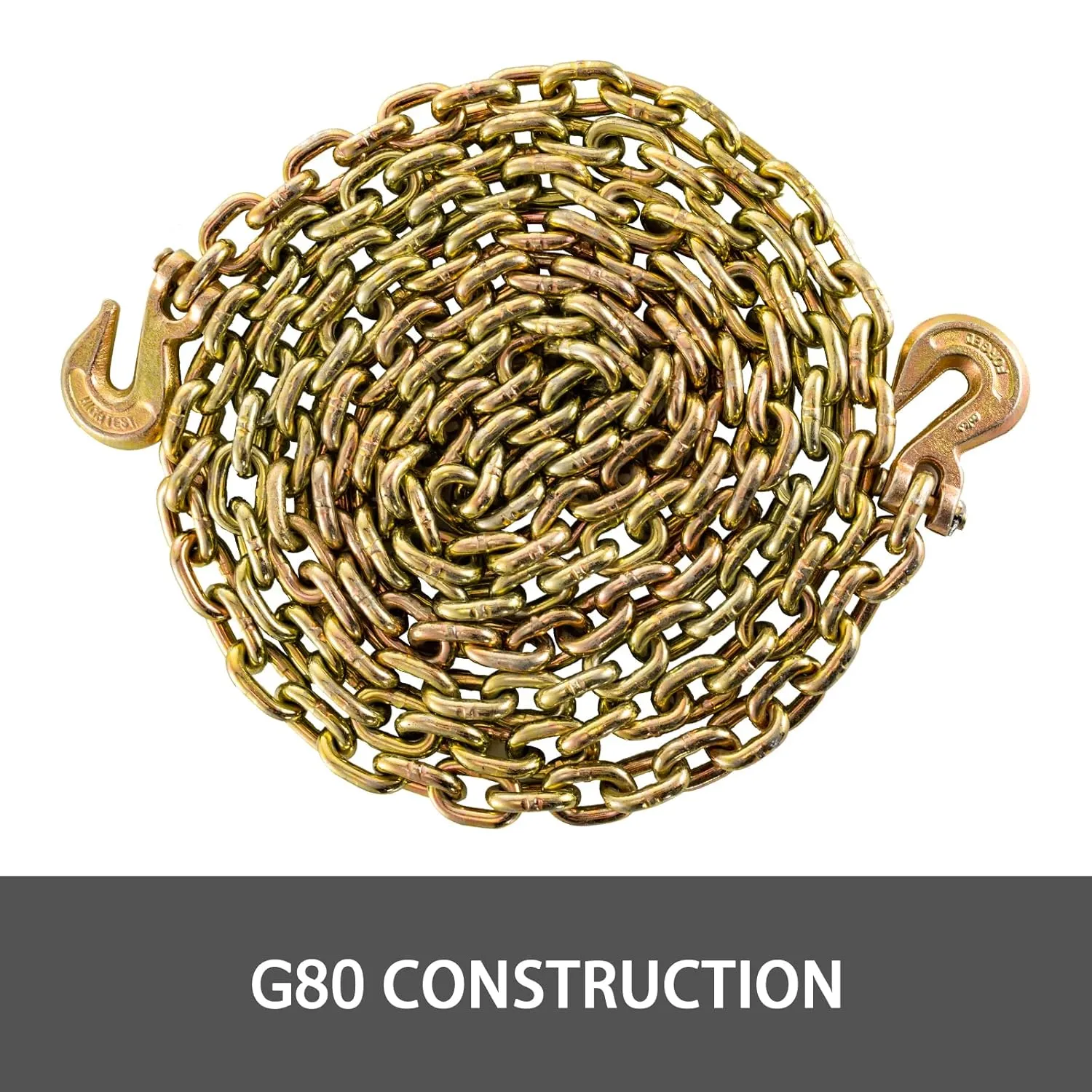 BestEquip 2 Pack Grade 80 Chain 3/8" x 20' Heavy Duty Chain with Safety Grab Hooks Logging Chain Safe Working Load for Transporting Towing Tie Down Binding Equipment