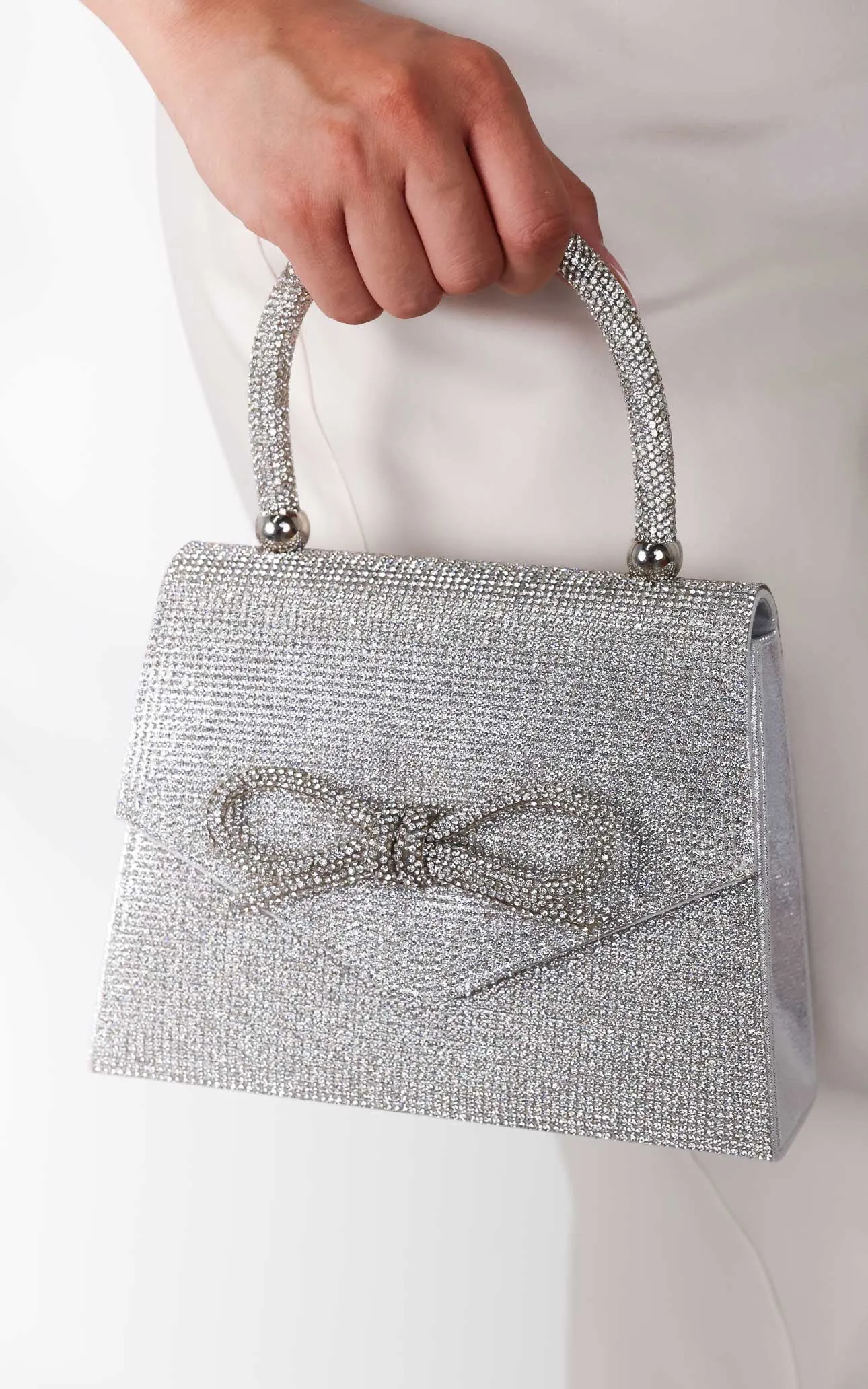 Betty Rhinestone Bag - Silver Bow