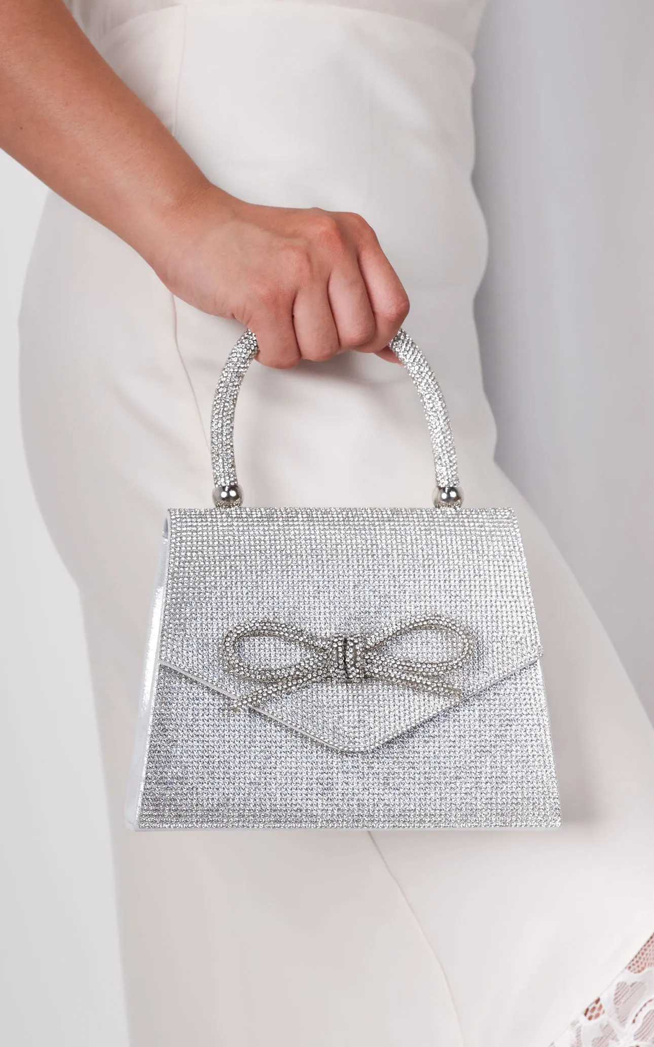 Betty Rhinestone Bag - Silver Bow