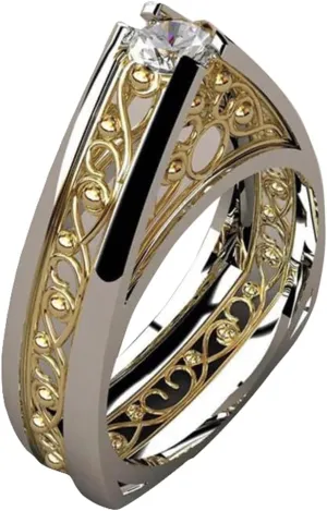 Bi-color Elegant Ring Ring Antique Vintage Retro Georg Jensen Style