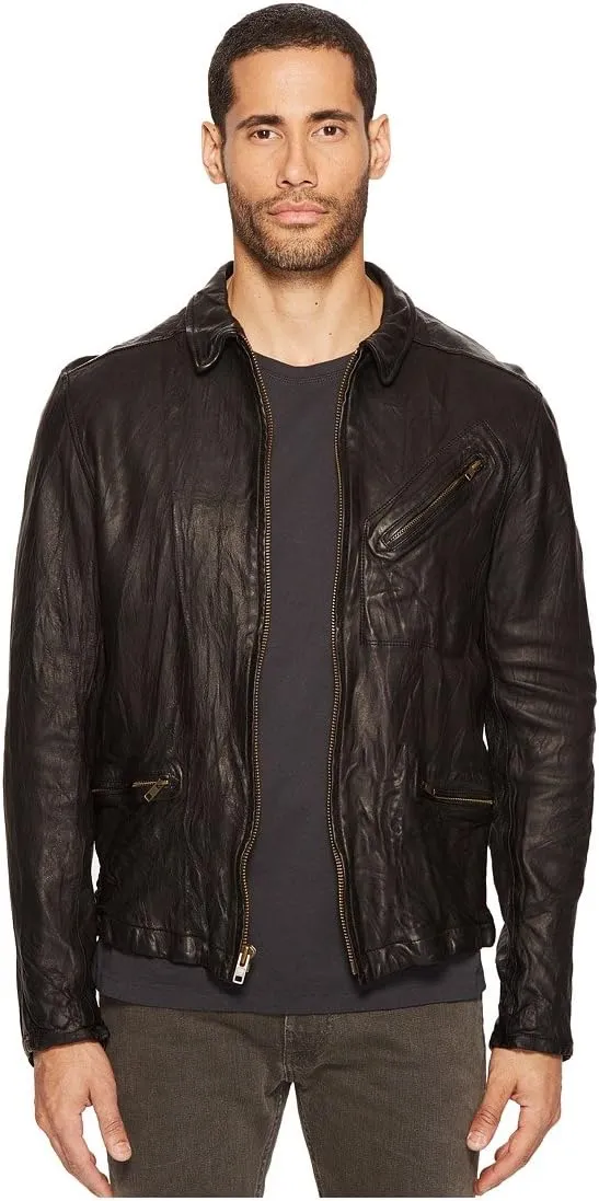 Billy Reid Men's Leather Antique Brass Zip Blake Jacket