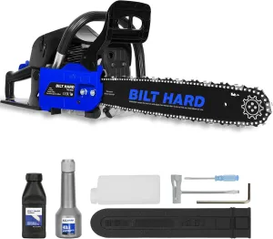 BILT HARD 18 Inch Gas Chainsaw, 46cc 2.4 HP Gas Power Chain Saw with Automatic Oiler, 2-Cycle Engine, Petrol Handheld Gasoline Chainsaws for Wood Cutting