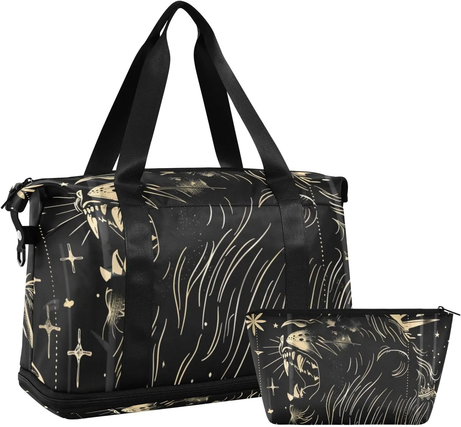 Black and Gold Roar Distinctive Large Travel Bag Travel Overnight Carry on Bag with Adjustable Strap for Business Trips Foldable