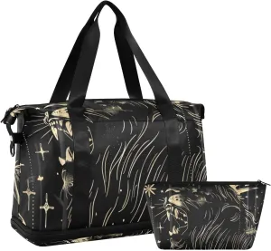 Black and Gold Roar Distinctive Large Travel Bag Travel Overnight Carry on Bag with Adjustable Strap for Business Trips Foldable