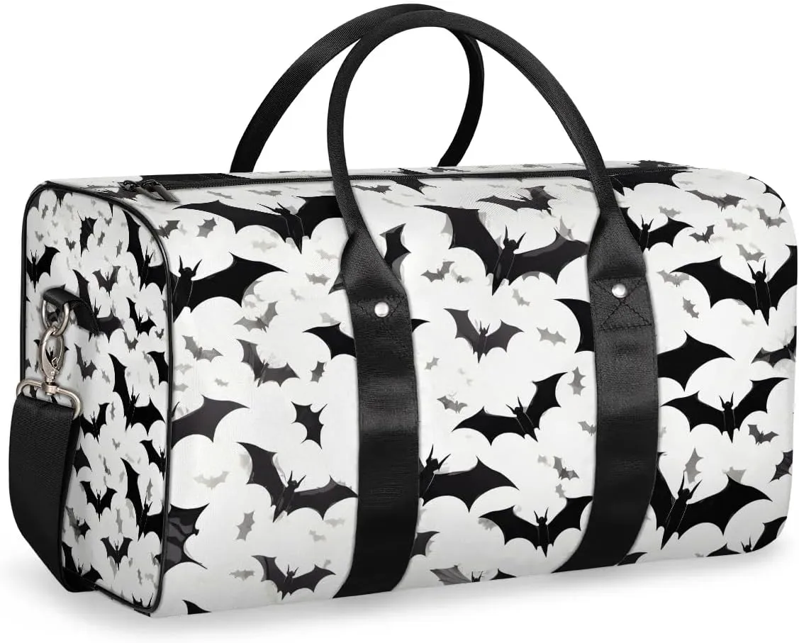 Black Bats Horror Halloween Pattern Travel Duffel Bag for Women Men Waterproof Foldable Overnight Weekender Bag Large Capacity Sports Gym Bag