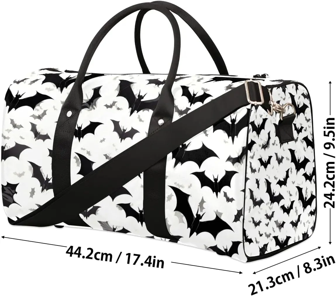 Black Bats Horror Halloween Pattern Travel Duffel Bag for Women Men Waterproof Foldable Overnight Weekender Bag Large Capacity Sports Gym Bag