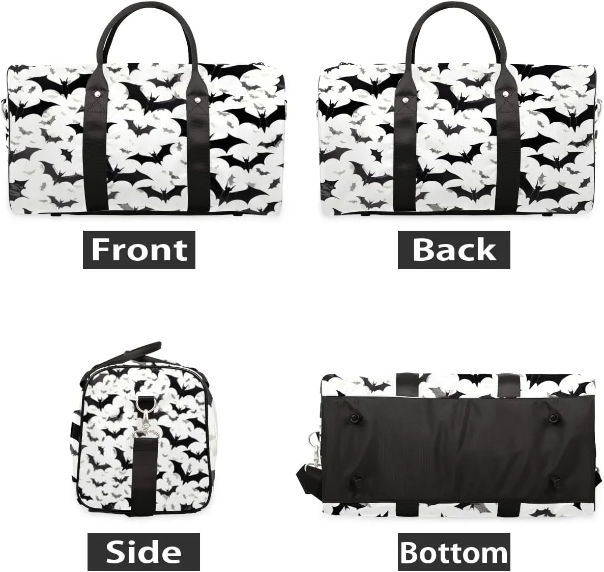 Black Bats Horror Halloween Pattern Travel Duffel Bag for Women Men Waterproof Foldable Overnight Weekender Bag Large Capacity Sports Gym Bag