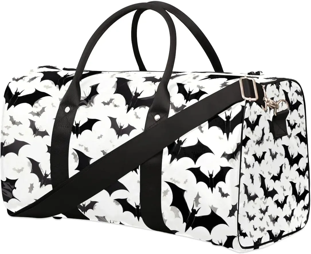 Black Bats Horror Halloween Pattern Travel Duffel Bag for Women Men Waterproof Foldable Overnight Weekender Bag Large Capacity Sports Gym Bag