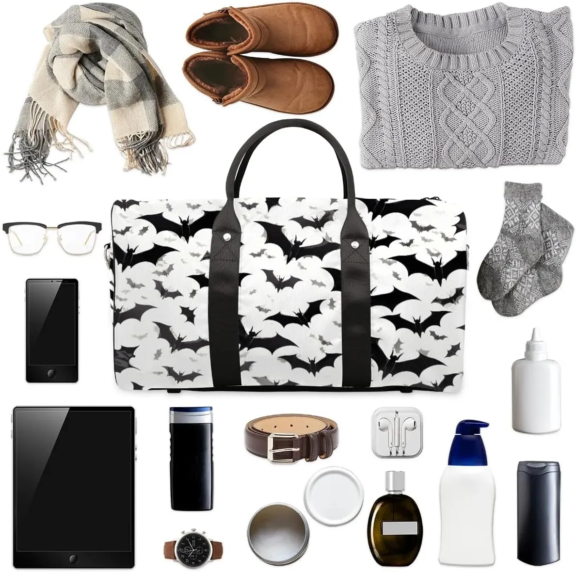 Black Bats Horror Halloween Pattern Travel Duffel Bag for Women Men Waterproof Foldable Overnight Weekender Bag Large Capacity Sports Gym Bag