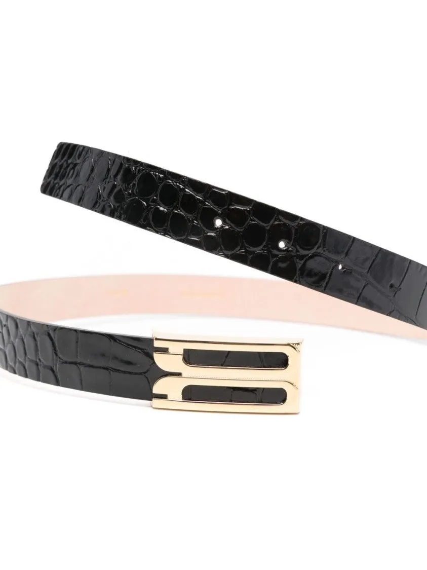 Black Calf Leather Belt With Patent Finish And Gold-Tone Buckle