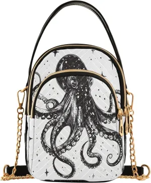 Black Octopus Star White Crossbody Bag for Women Mini Cell Phone Purse Women's Shoulder Handbag