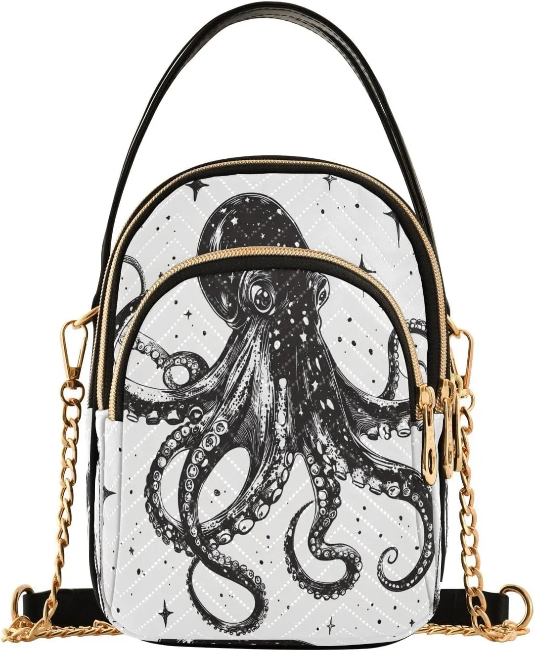 Black Octopus Star White Crossbody Bag for Women Mini Cell Phone Purse Women's Shoulder Handbag