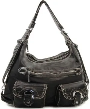 Black Soft Stone Washed Tote Purse