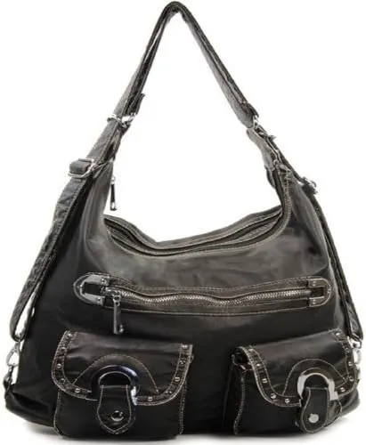 Black Soft Stone Washed Tote Purse