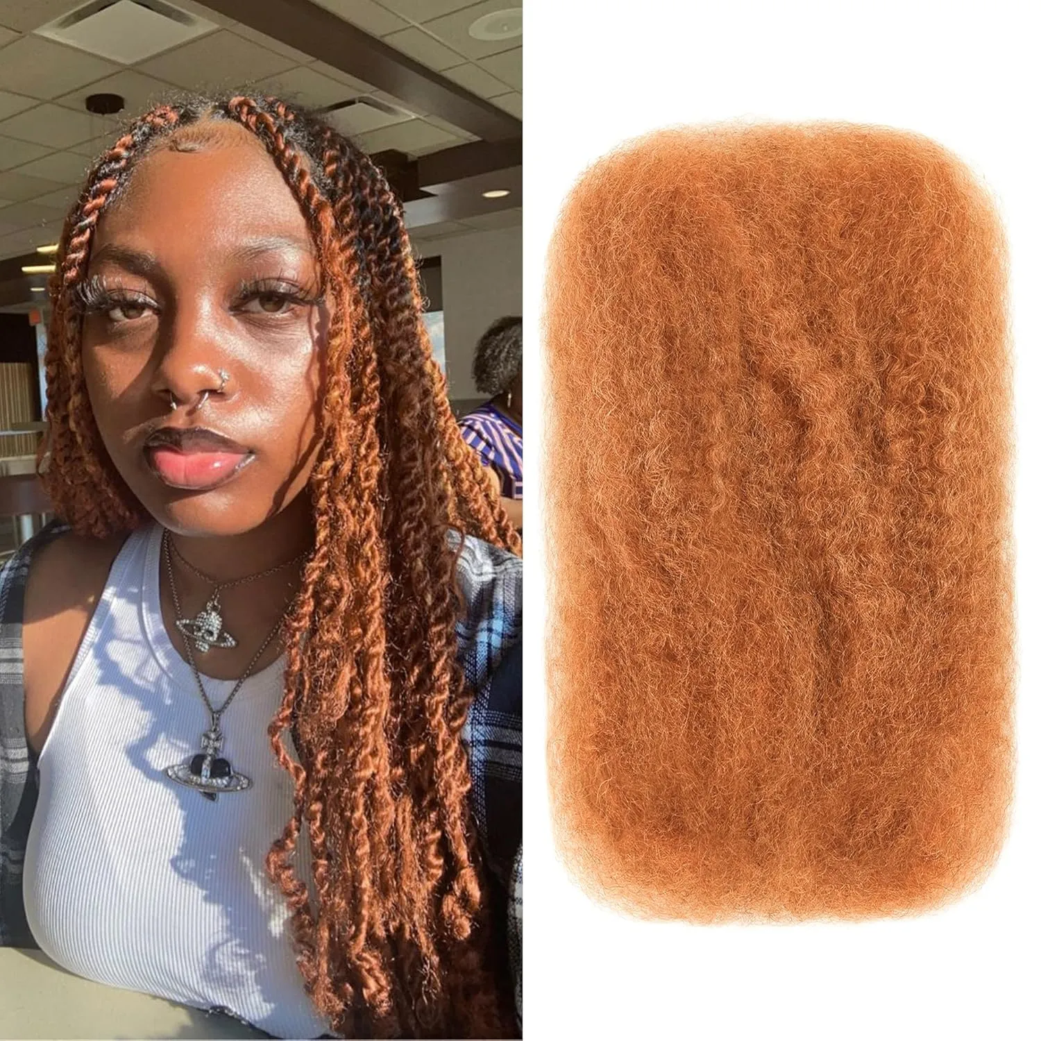 BLL Afro Kinkys Bulk Human Hair-100% Human Hair for Mini Twist Braiding Dreadlock Loc Extensions Afro Kinky Curly Hair Bulk Black Color (350#, 16 Inch Pack Of 1)