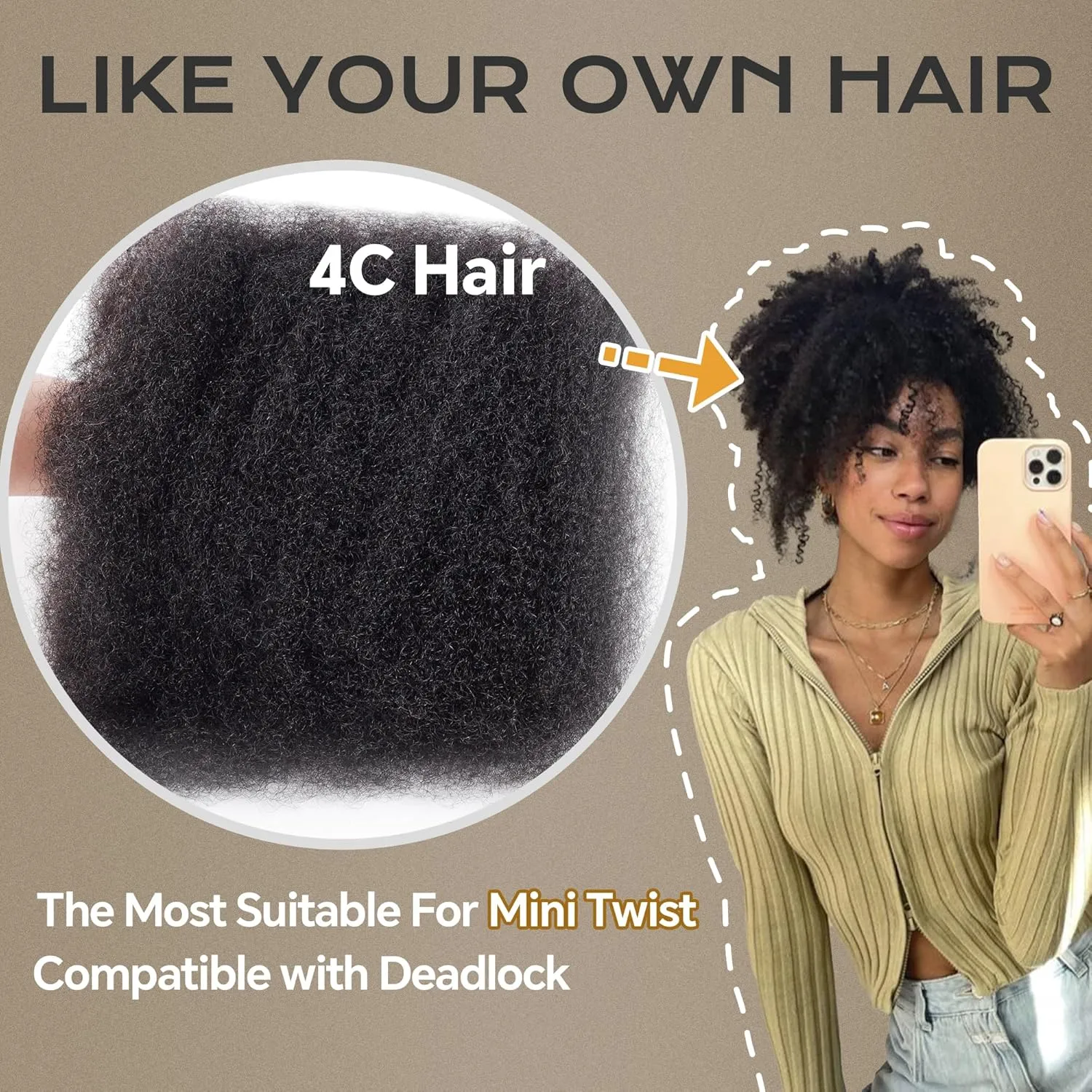 BLL Afro Kinkys Bulk Human Hair-100% Human Hair for Mini Twist Braiding Dreadlock Loc Extensions Afro Kinky Curly Hair Bulk Black Color (4#, 16 Inch (Pack Of 1))