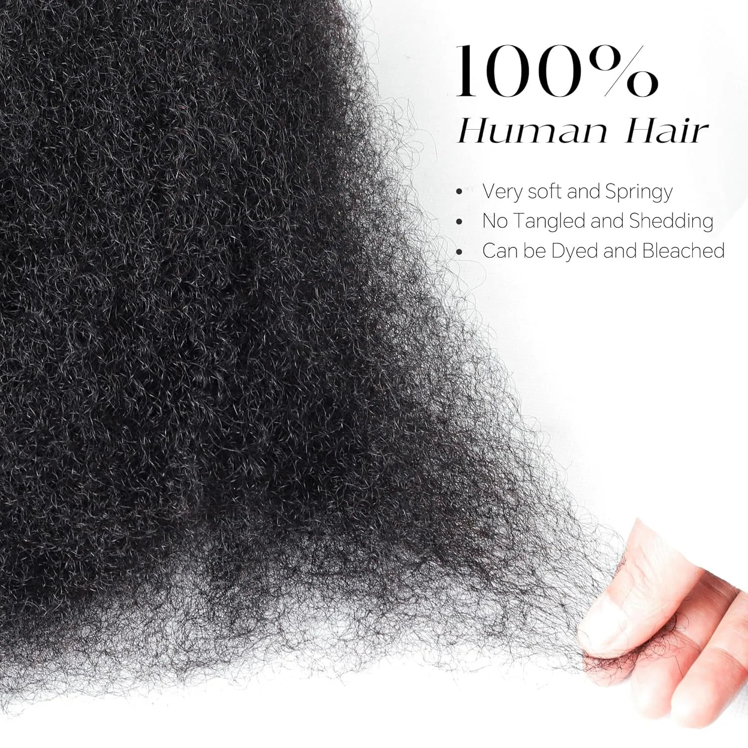 BLL Afro Kinkys Bulk Human Hair, 16 Inch 50g/Pack, 100% Human Hair for Mini Twist Braiding Dreadlock Loc Extensions Afro Kinky Curly Hair Bulk (1B, 16 Inch Pack Of 1)