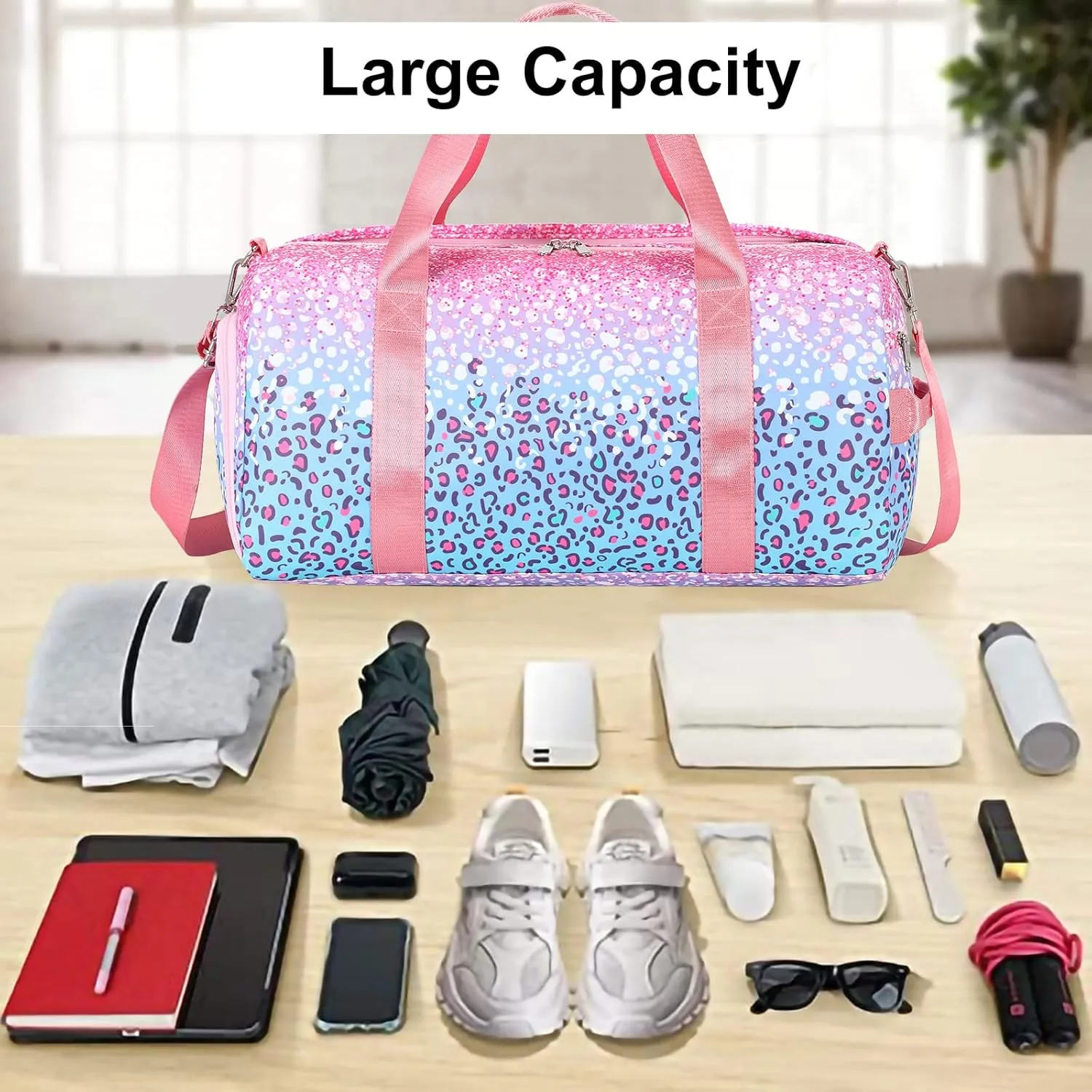 BLUBOON Duffle Bag Girls Kids Cute Gym Bag with Shoes Compartment & Wet Separation Waterproof Sports Overnight Travel Bag