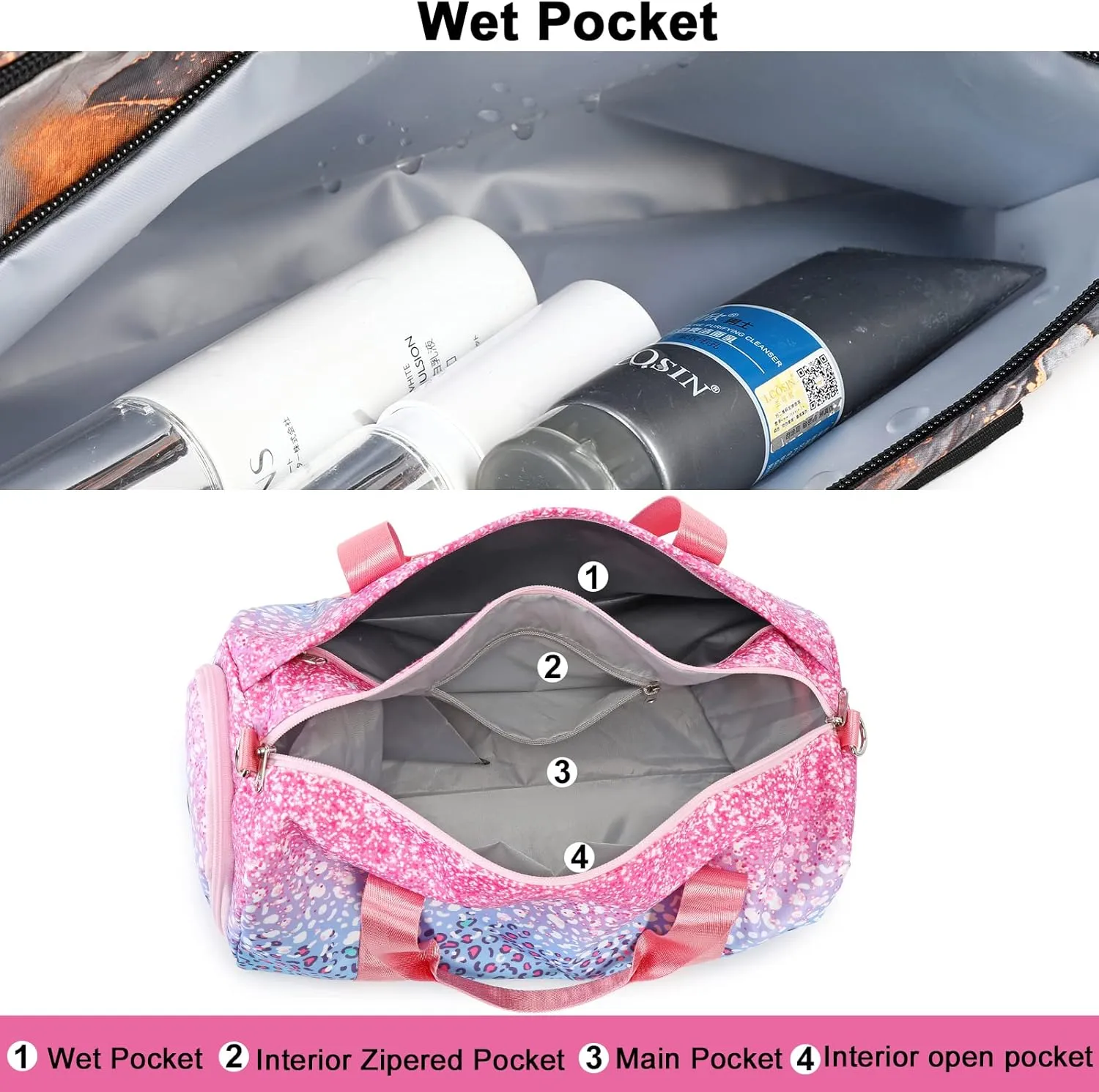 BLUBOON Duffle Bag Girls Kids Cute Gym Bag with Shoes Compartment & Wet Separation Waterproof Sports Overnight Travel Bag