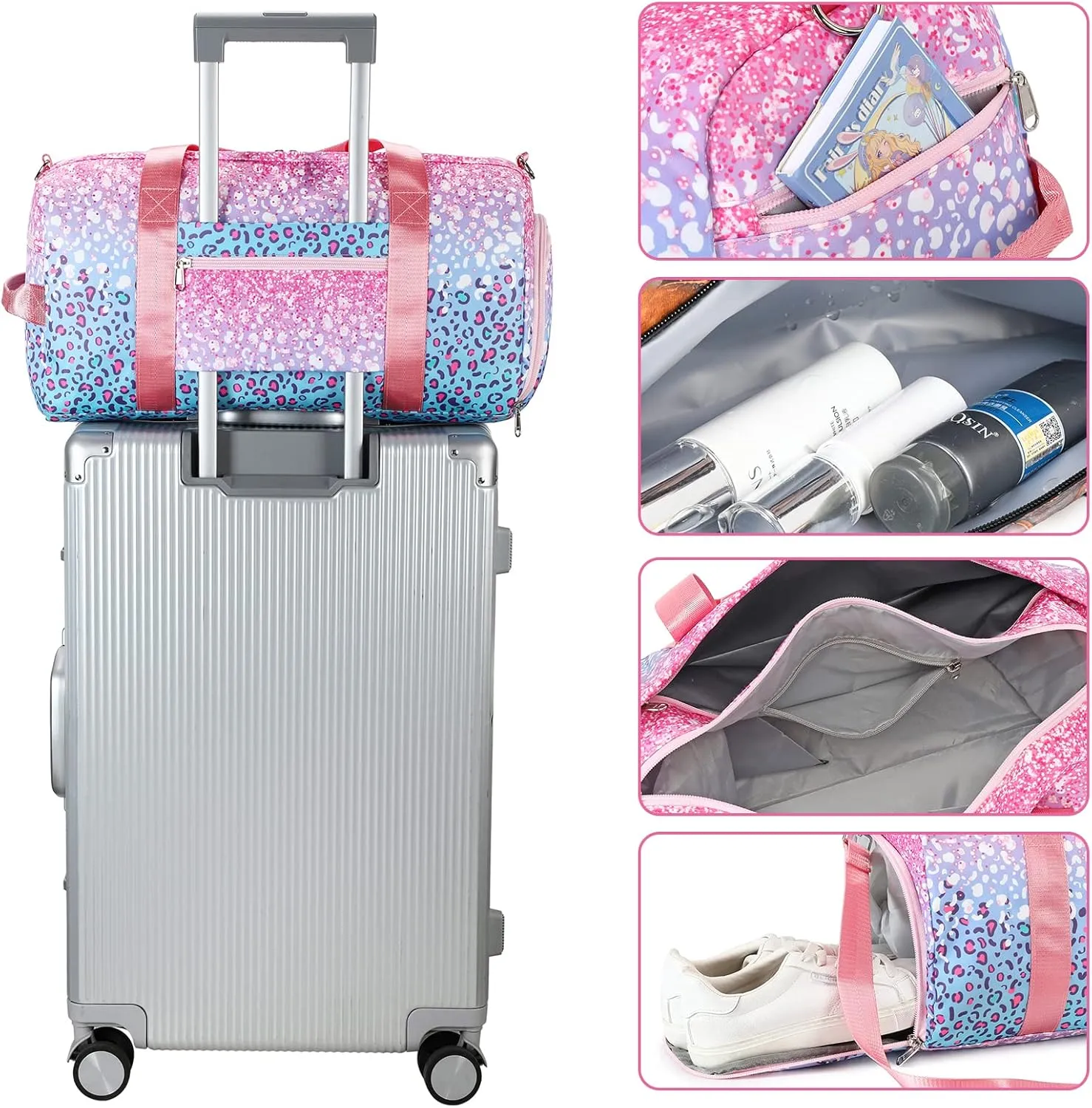 BLUBOON Duffle Bag Girls Kids Cute Gym Bag with Shoes Compartment & Wet Separation Waterproof Sports Overnight Travel Bag