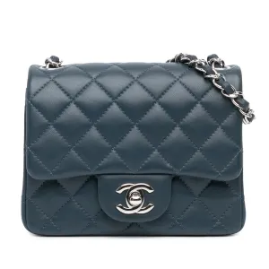 Blue Chanel Mini Square Classic Lambskin Single Flap Crossbody Bag