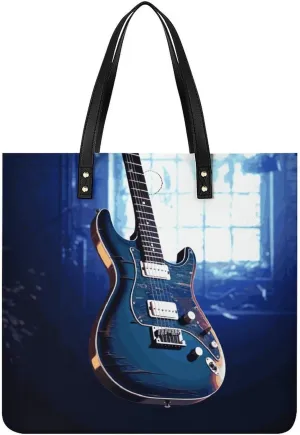 Blue Guitar Large Leather Handbags Women Fashion Handbag Multifunctional Travel Bag It Is A Great Gift for Mothers, Teachers, Friends, Bridesmaids
