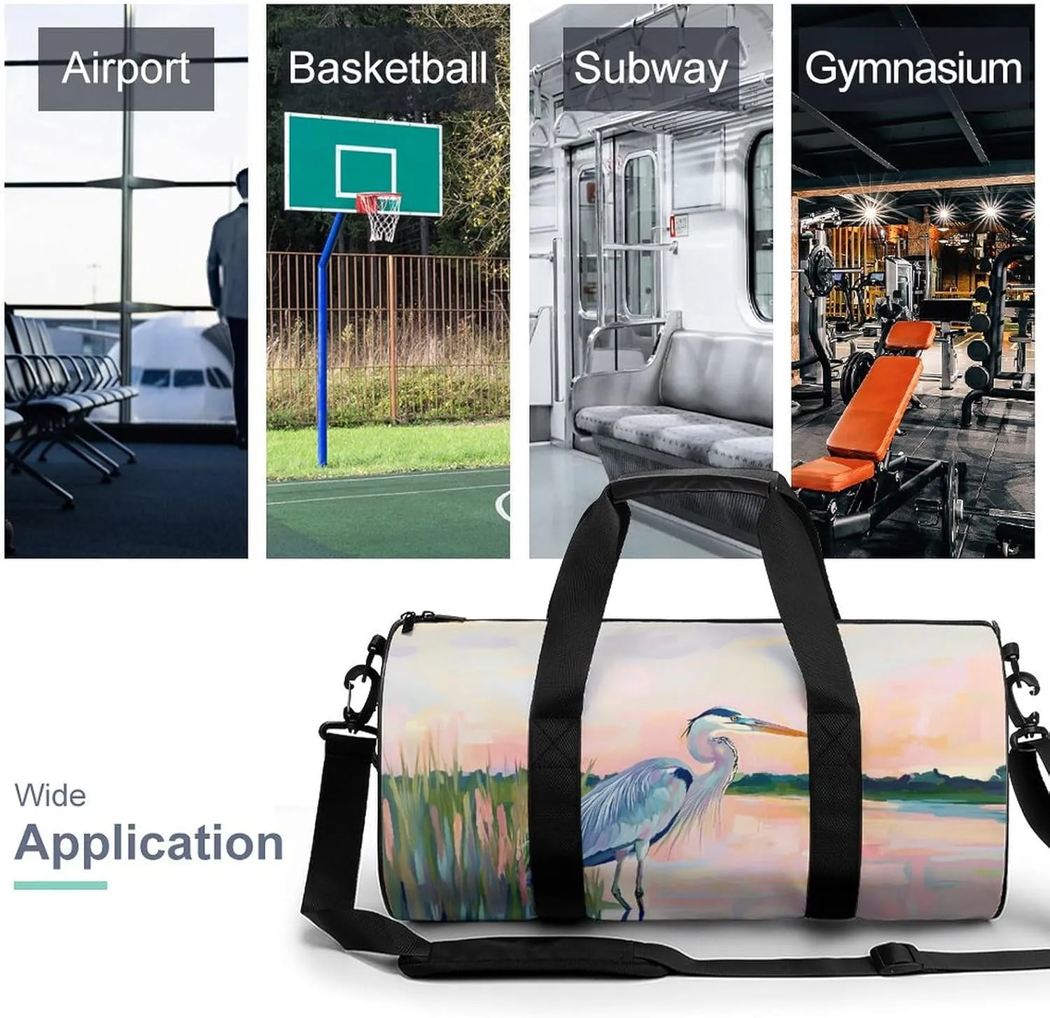 Blue Heron Travel Gym Bag for Women Men Cylindrical Duffle Bag Sport Workout Bag with Shoulder Strap