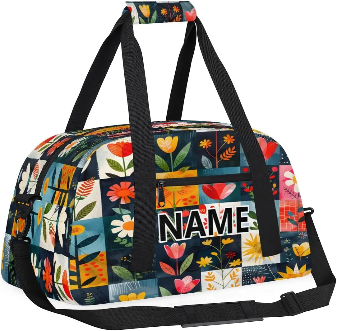 Boho Floral Botanical Mini Gym Bag 18 inch for Women Men Waterproof Custom Flowers Tropical Travel Duffel Bag Carry On Overnight Tote Nurse Bag for Work Fitness Hiking