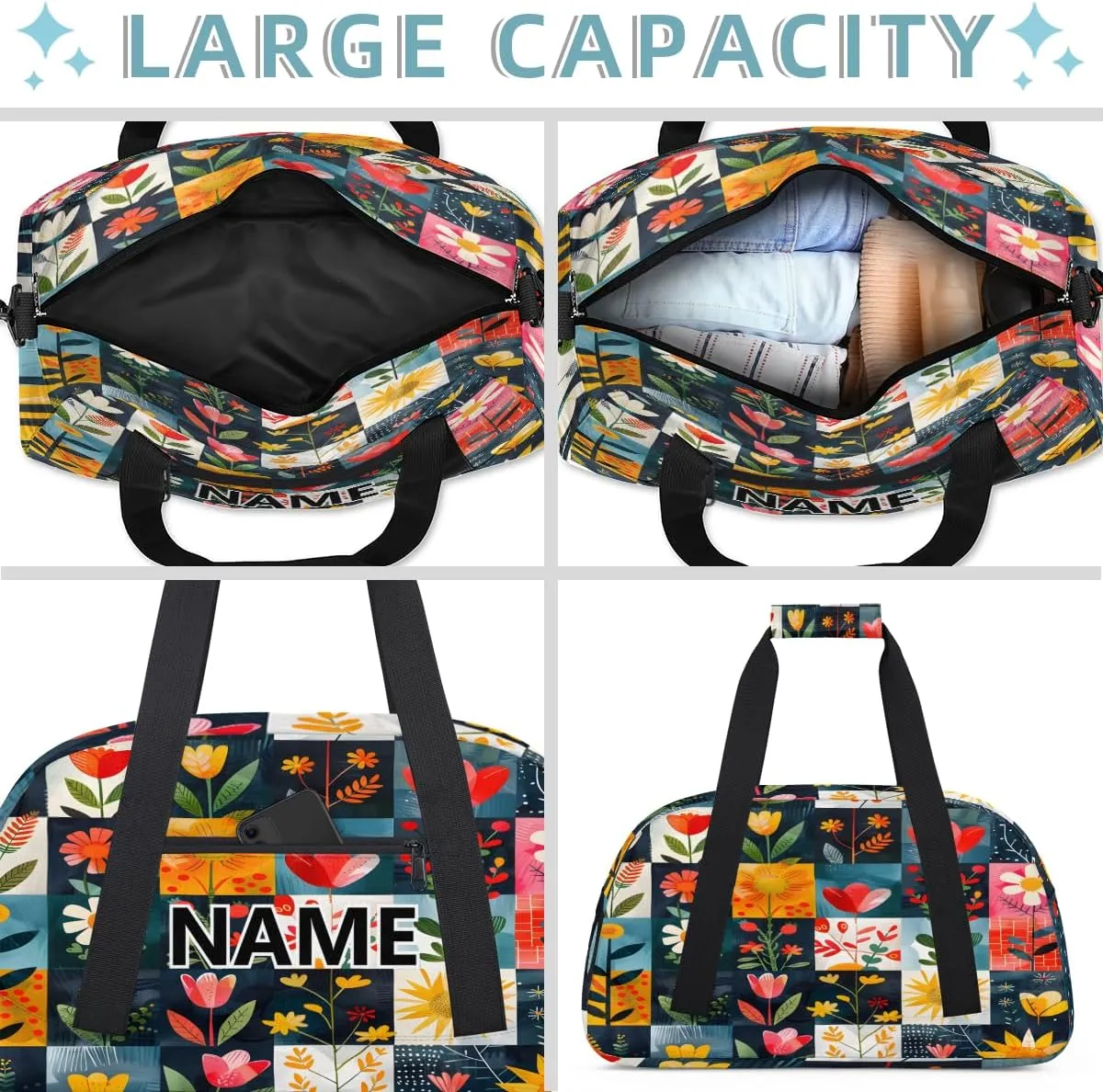 Boho Floral Botanical Mini Gym Bag 18 inch for Women Men Waterproof Custom Flowers Tropical Travel Duffel Bag Carry On Overnight Tote Nurse Bag for Work Fitness Hiking