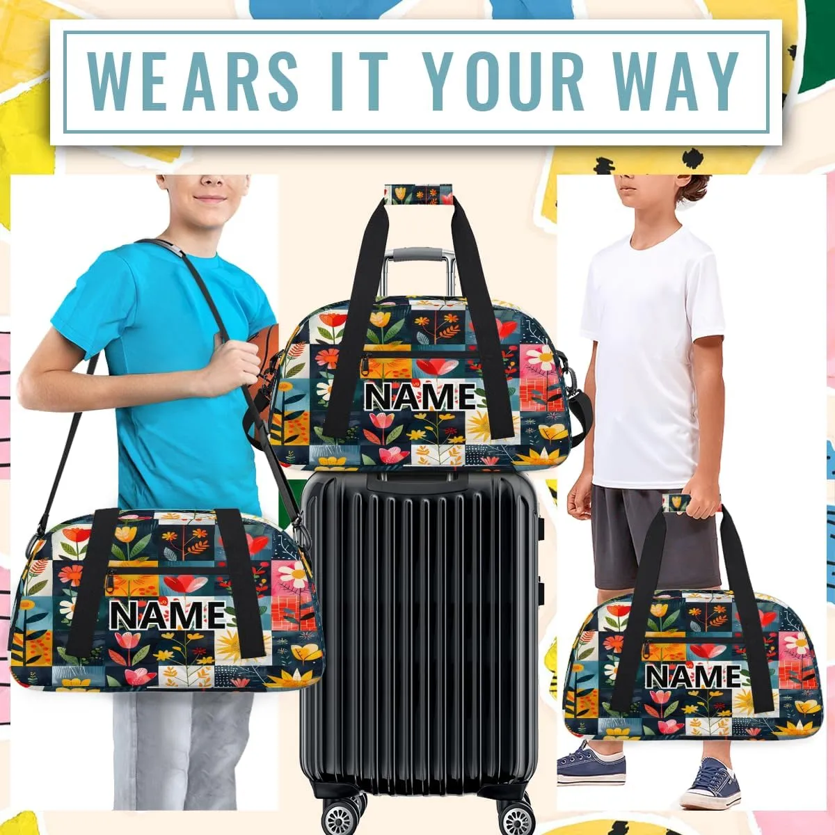 Boho Floral Botanical Mini Gym Bag 18 inch for Women Men Waterproof Custom Flowers Tropical Travel Duffel Bag Carry On Overnight Tote Nurse Bag for Work Fitness Hiking