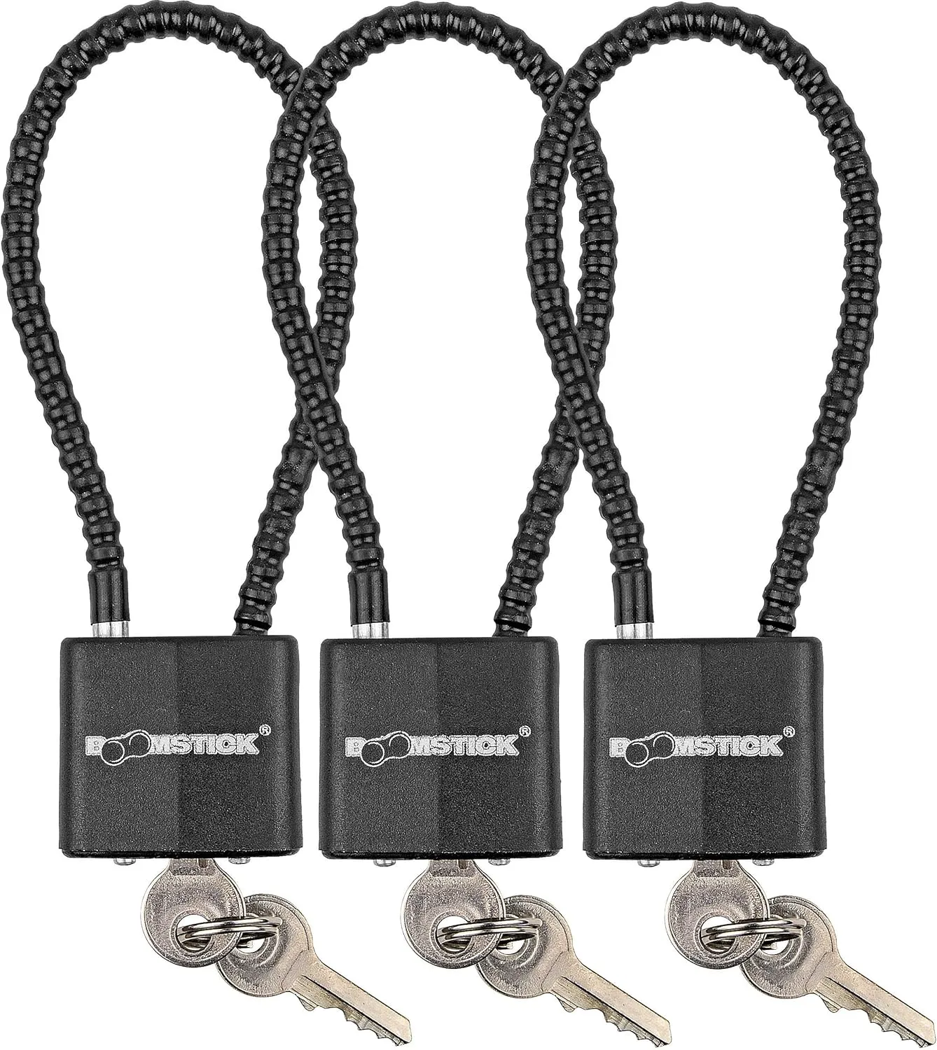 BOOMSTICK Cable Gun Lock – Keyed Alike, 9" Cable Length, 3-Pack Firearm Safety Locks