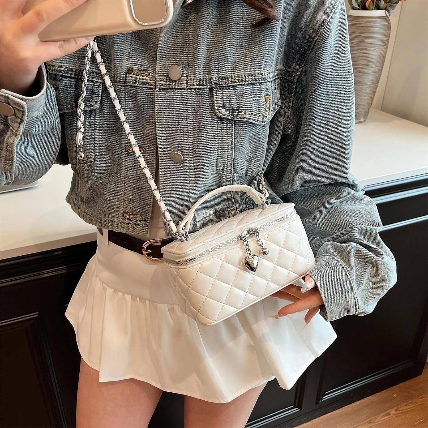 Box Square Handbag Purse for Women Chain Designer Crossbody Shoulder Bag Mini Top-Handle Pouch