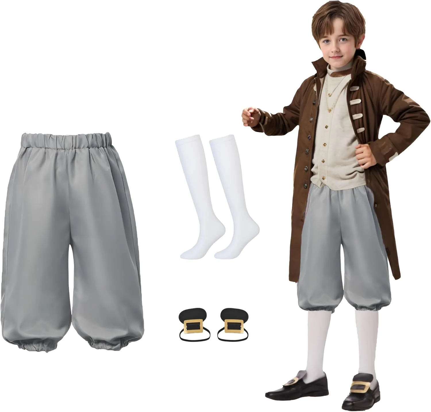 Boys Colonial Costume Set Knicker Pants Shoe Buckles White Socks Accessories for Colonial Style Boys Knicker Pants