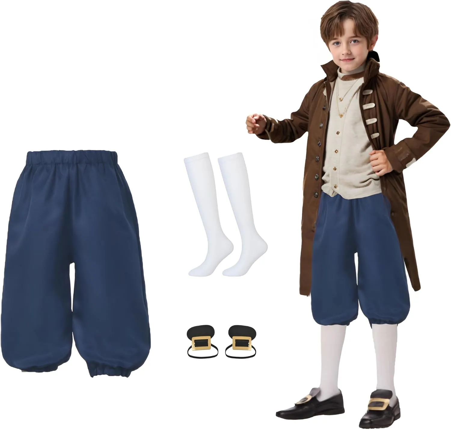 Boys Colonial Costume Set Knicker Pants Shoe Buckles White Socks Accessories for Colonial Style Boys Knicker Pants