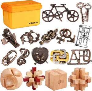 Brain Teaser Puzzles for Adults Disentanglement Puzzles Metal Wooden Brain Teaser Puzzle 16pcs Logic Metal Puzzle for Adult Kid Toy Lock Puzzles Gift for Adults Teenagers Kids