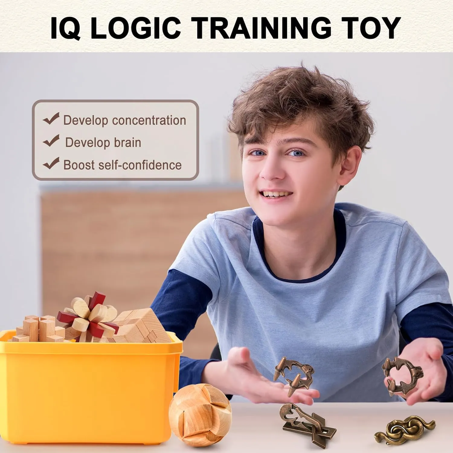 Brain Teaser Puzzles for Adults Disentanglement Puzzles Metal Wooden Brain Teaser Puzzle 16pcs Logic Metal Puzzle for Adult Kid Toy Lock Puzzles Gift for Adults Teenagers Kids