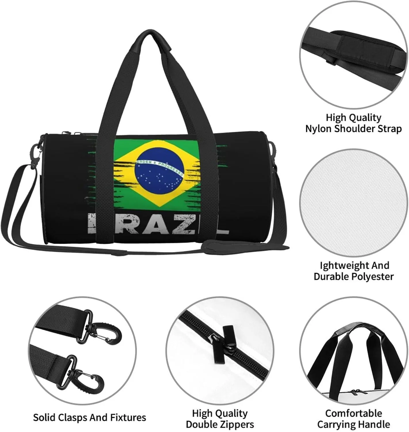 Brazil Flag Round Travel Duffel Bag Large Capacity Gym Sports Bags for Hiking Vacation Trips