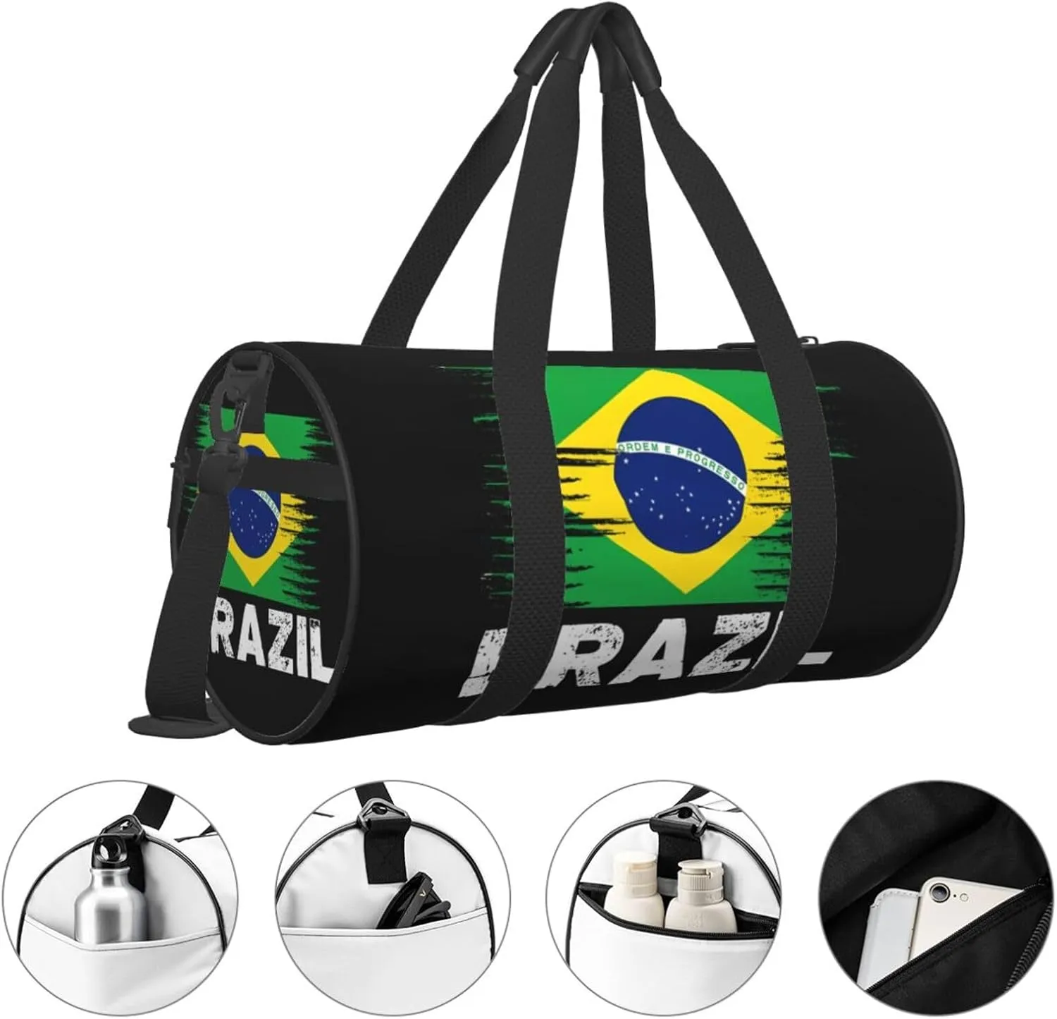 Brazil Flag Round Travel Duffel Bag Large Capacity Gym Sports Bags for Hiking Vacation Trips