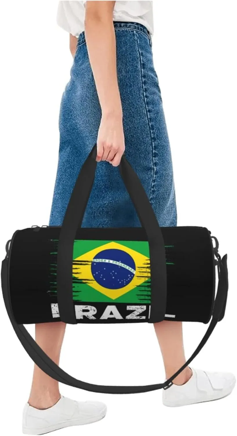 Brazil Flag Round Travel Duffel Bag Large Capacity Gym Sports Bags for Hiking Vacation Trips
