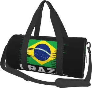 Brazil Flag Round Travel Duffel Bag Large Capacity Gym Sports Bags for Hiking Vacation Trips